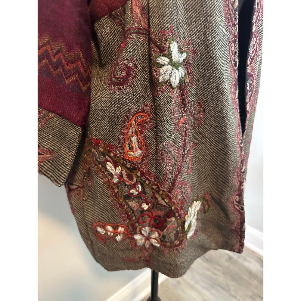 Soft Surroundings Izmir Wool Embroidered Jacket Cardigan Boho Patchwork P Med - Picture 4 of 12